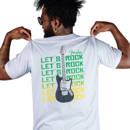 Camiseta Fender Lets Rock G por 119,00 à vista no boleto/pix ou parcele em até 4x sem juros. Compre na loja Mundomax!