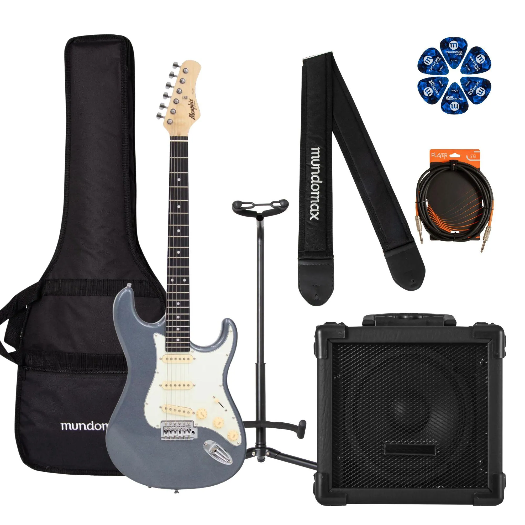 Kit Guitarra Tagima MG30 Memphis Metallic Deep Silver E/AWH + Cubo + (86757)