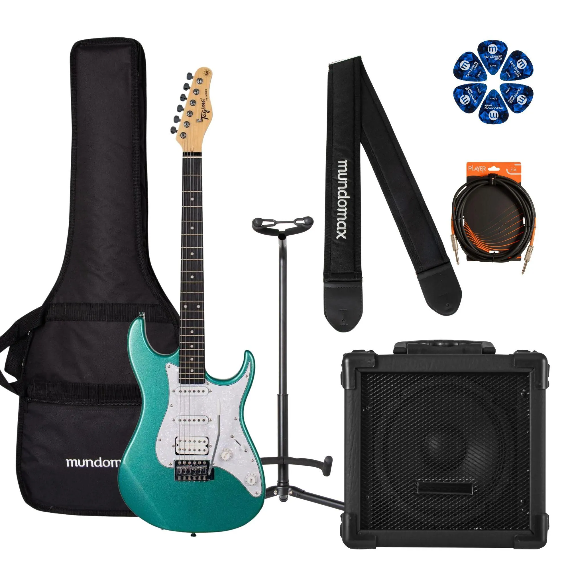 Kit Guitarra Tagima TG-520 Metallic Surf Green + Cubo + Acessórios por 1.977,00 à vista no boleto/pix ou parcele em até 12x sem juros. Compre na loja Mundomax!
