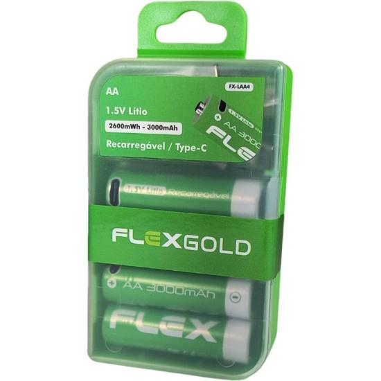 Pilha Recarregável AA 1.5V 3000mAh (C/4 Pilhas) Flex por 99,00 à vista no boleto/pix ou parcele em até 3x sem juros. Compre na loja Mundomax!