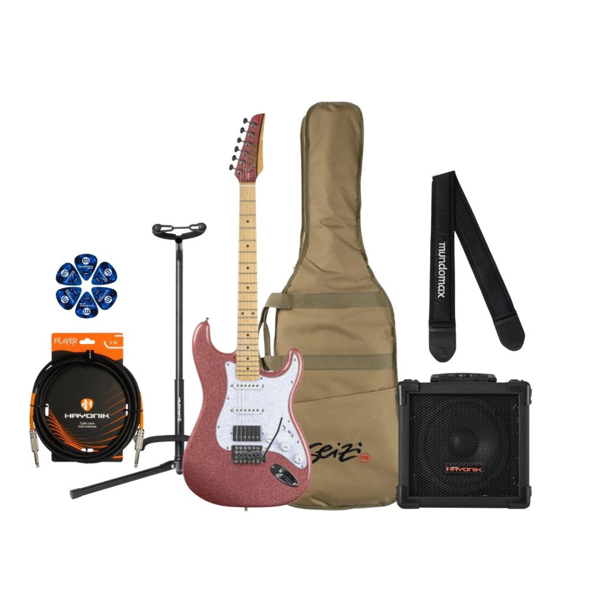 Kit Guitarra Seizi Fun Katana Rose Gold + Cubo e Acessórios