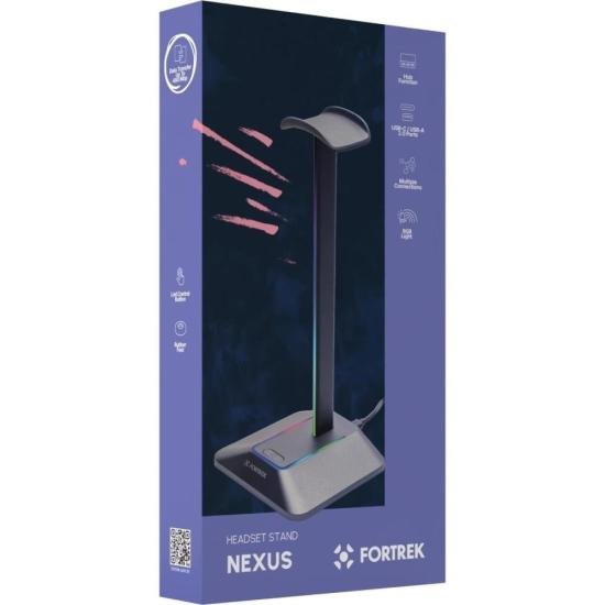 Suporte Para Headset RGB com Hub USB 2 entradas Fortrek Nexus por 150,43 à vista no boleto/pix ou parcele em até 6x sem juros. Compre na loja Fortrek!