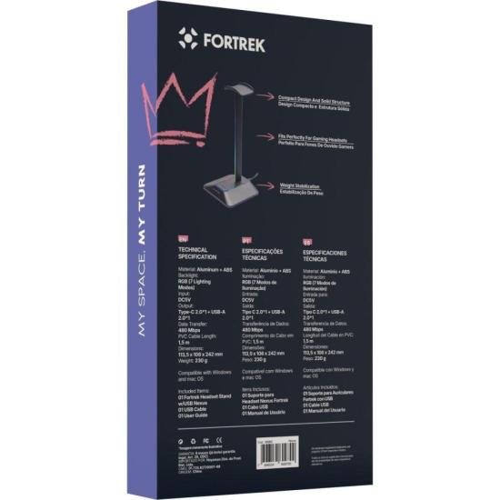 Suporte Para Headset RGB com Hub USB 2 entradas Fortrek Nexus por 150,43 à vista no boleto/pix ou parcele em até 6x sem juros. Compre na loja Fortrek!