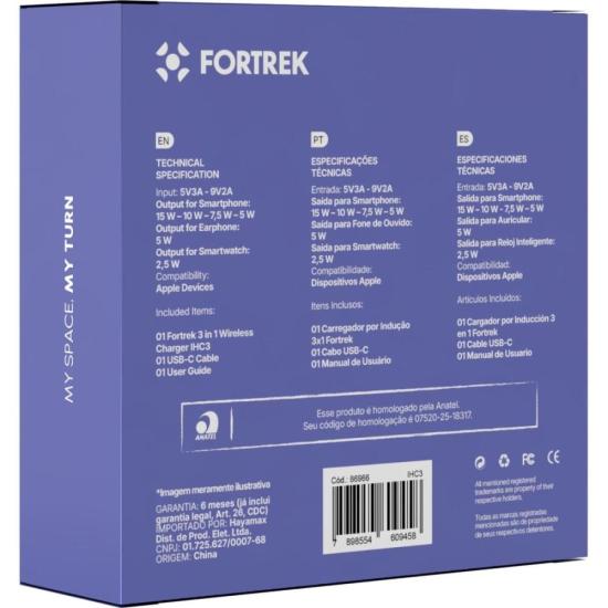 Carregador por Indução Fortrek IHC3 3 em 1 Dobrável por 153,51 à vista no boleto/pix ou parcele em até 6x sem juros. Compre na loja Fortrek!