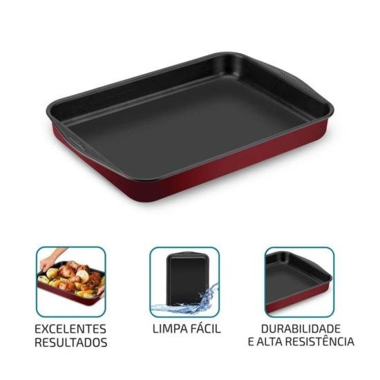 Assadeira Retangular Rochedo Dura+ Antiaderente 37,3x25,4cm por 0,00 à vista no boleto/pix ou parcele em até 1x sem juros. Compre na loja Mundomax!
