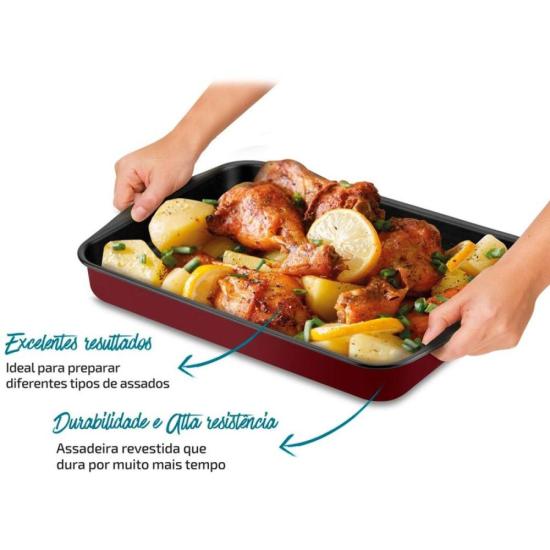 Assadeira Retangular Rochedo Dura+ Antiaderente 37,3x25,4cm por 0,00 à vista no boleto/pix ou parcele em até 1x sem juros. Compre na loja Mundomax!