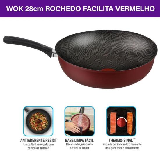 Frigideira Wok Rochedo Facilita Vermelho 28cm por 416,00 à vista no boleto/pix ou parcele em até 10x sem juros. Compre na loja Mundomax!