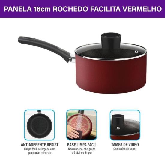 Panela Rochedo Facilita Vermelho 16cm por 269,00 à vista no boleto/pix ou parcele em até 10x sem juros. Compre na loja Mundomax!