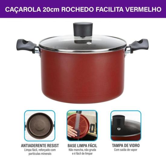Caçarola Rochedo Facilita Vermelho 20cm por 376,00 à vista no boleto/pix ou parcele em até 10x sem juros. Compre na loja Mundomax!