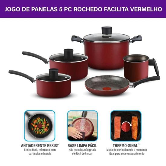 Jogo de Panelas Rochedo Facilita Vermelho 5 Peças por 642,00 à vista no boleto/pix ou parcele em até 10x sem juros. Compre na loja Mundomax!