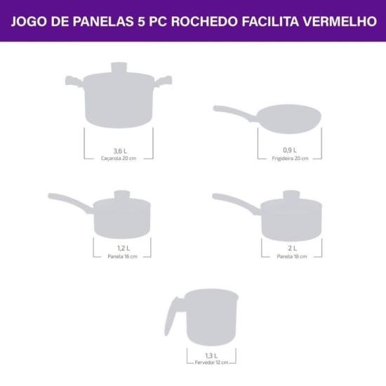 Jogo de Panelas Rochedo Facilita Vermelho 5 Peças por 642,00 à vista no boleto/pix ou parcele em até 10x sem juros. Compre na loja Mundomax!