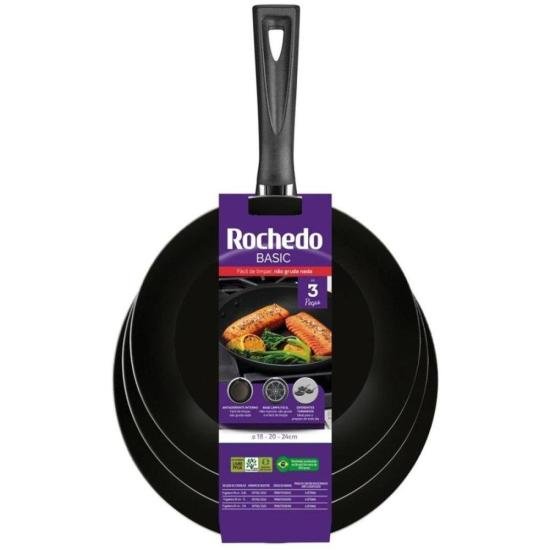 Kit de Frigideiras Rochedo Basic 18cm, 20cm e 24cm por 385,00 à vista no boleto/pix ou parcele em até 10x sem juros. Compre na loja Mundomax!