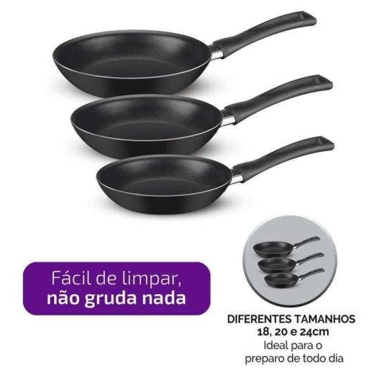Kit de Frigideiras Rochedo Basic 18cm, 20cm e 24cm por 385,00 à vista no boleto/pix ou parcele em até 10x sem juros. Compre na loja Mundomax!