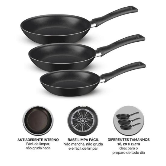 Kit de Frigideiras Rochedo Basic 18cm, 20cm e 24cm por 385,00 à vista no boleto/pix ou parcele em até 10x sem juros. Compre na loja Mundomax!