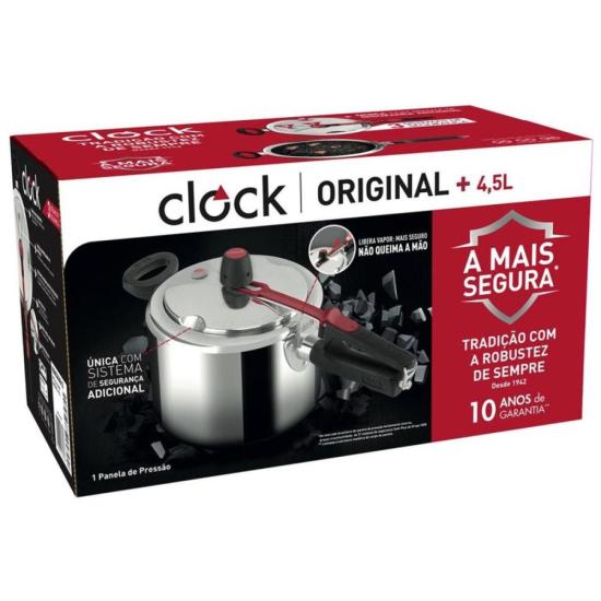 Panela de Pressão Clock Original+ Fechamento Interno 4,5L por 137,00 à vista no boleto/pix ou parcele em até 5x sem juros. Compre na loja Mundomax!