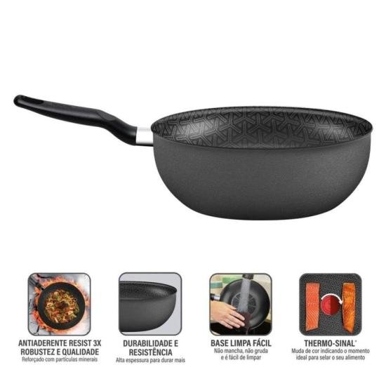 Frigideira Wok Rochedo Robusta Grafite 25cm por 481,00 à vista no boleto/pix ou parcele em até 10x sem juros. Compre na loja Mundomax!
