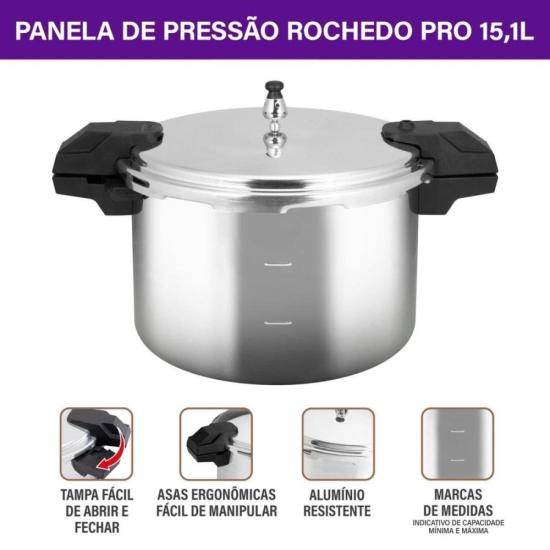 Panela de Pressão de Alta Capacidade Rochedo Pro 15L por 540,00 à vista no boleto/pix ou parcele em até 10x sem juros. Compre na loja Mundomax!