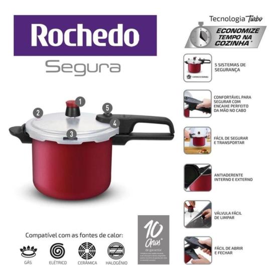 Panela de Pressão Rochedo Segura Fechamento Externo 4,5 Litros Vermelha por 0,00 à vista no boleto/pix ou parcele em até 1x sem juros. Compre na loja Mundomax!