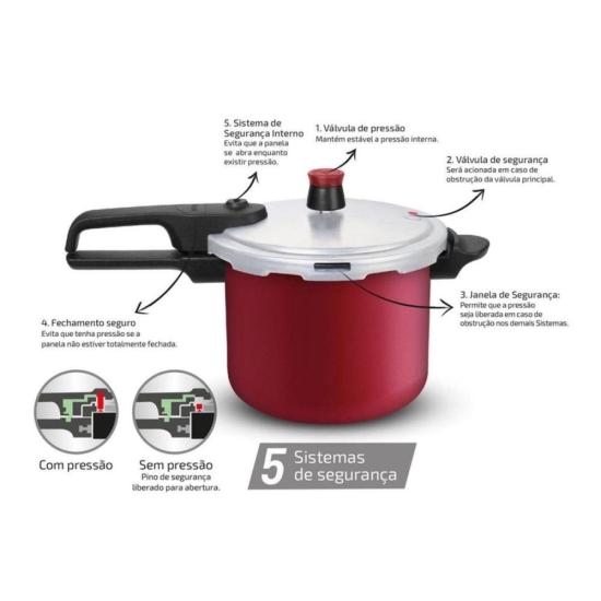 Panela de Pressão Rochedo Segura Fechamento Externo 4,5 Litros Vermelha por 0,00 à vista no boleto/pix ou parcele em até 1x sem juros. Compre na loja Mundomax!