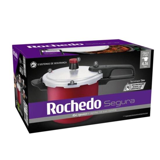 Panela de Pressão Rochedo Segura Fechamento Externo 4,5 Litros Vermelha por 0,00 à vista no boleto/pix ou parcele em até 1x sem juros. Compre na loja Mundomax!