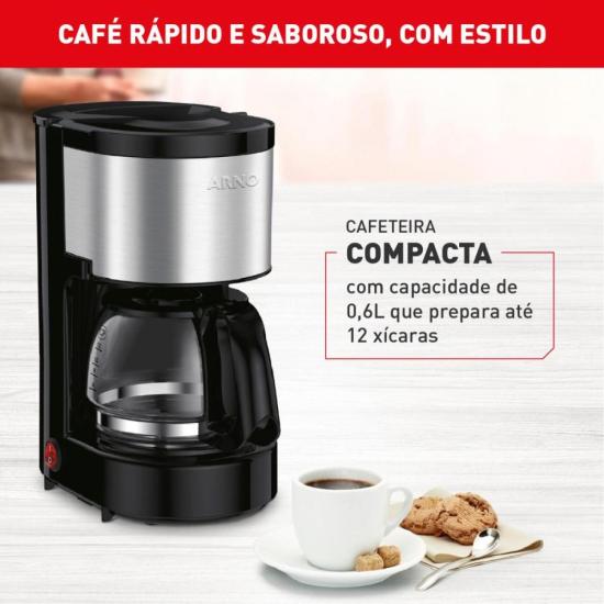 Cafeteira Elétrica Arno Perfectta Inox 600ml Jarra de Vidro 127V por 164,00 à vista no boleto/pix ou parcele em até 6x sem juros. Compre na loja Mundomax!