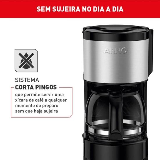 Cafeteira Elétrica Arno Perfectta Inox 600ml Jarra de Vidro 127V por 164,00 à vista no boleto/pix ou parcele em até 6x sem juros. Compre na loja Mundomax!