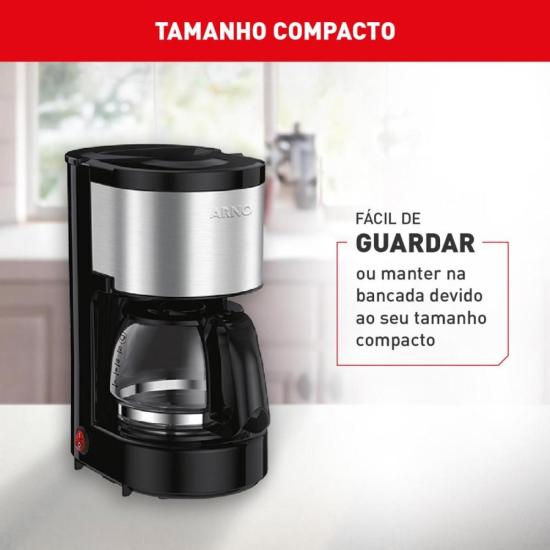 Cafeteira Elétrica Arno Perfectta Inox 600ml Jarra de Vidro 127V por 164,00 à vista no boleto/pix ou parcele em até 6x sem juros. Compre na loja Mundomax!