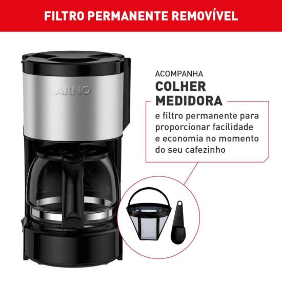 Cafeteira Elétrica Arno Perfectta Inox 600ml Jarra de Vidro 127V por 164,00 à vista no boleto/pix ou parcele em até 6x sem juros. Compre na loja Mundomax!