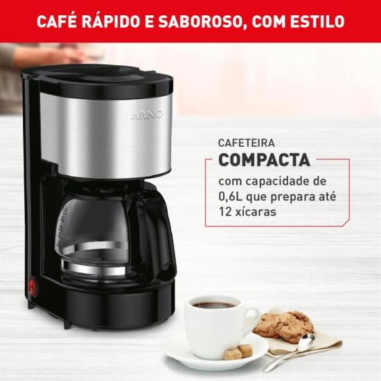 Cafeteira Elétrica Arno Perfectta Inox 600ml Jarra de Vidro 220V por 164,00 à vista no boleto/pix ou parcele em até 6x sem juros. Compre na loja Mundomax!