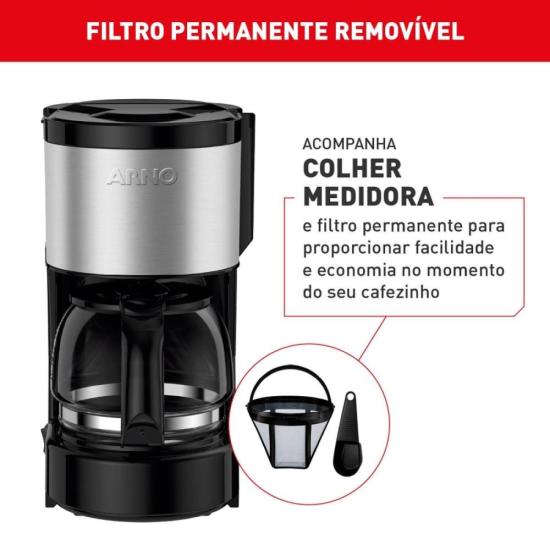 Cafeteira Elétrica Arno Perfectta Inox 600ml Jarra de Vidro 220V por 164,00 à vista no boleto/pix ou parcele em até 6x sem juros. Compre na loja Mundomax!
