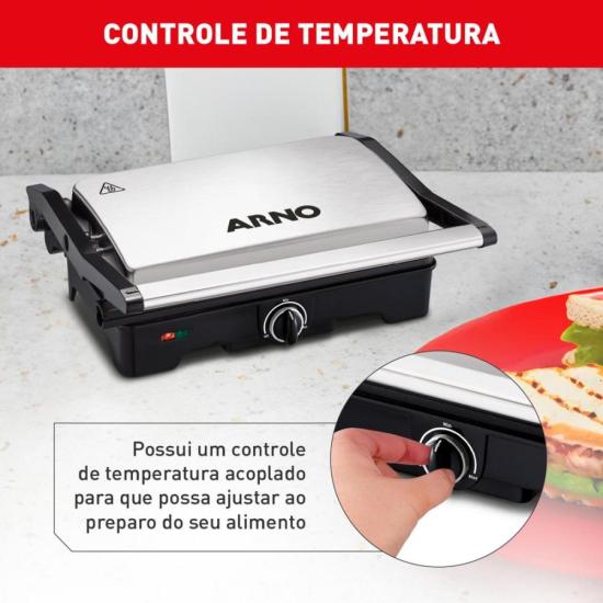 Grill Arno Dual GNOX Inox Com Abertura de 180° 127v por 291,00 à vista no boleto/pix ou parcele em até 10x sem juros. Compre na loja Mundomax!