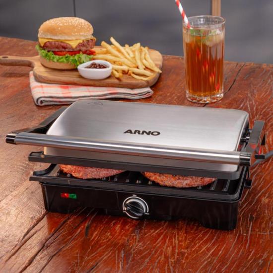 Grill Arno Dual GNOX Inox Com Abertura de 180° 127v por 291,00 à vista no boleto/pix ou parcele em até 10x sem juros. Compre na loja Mundomax!
