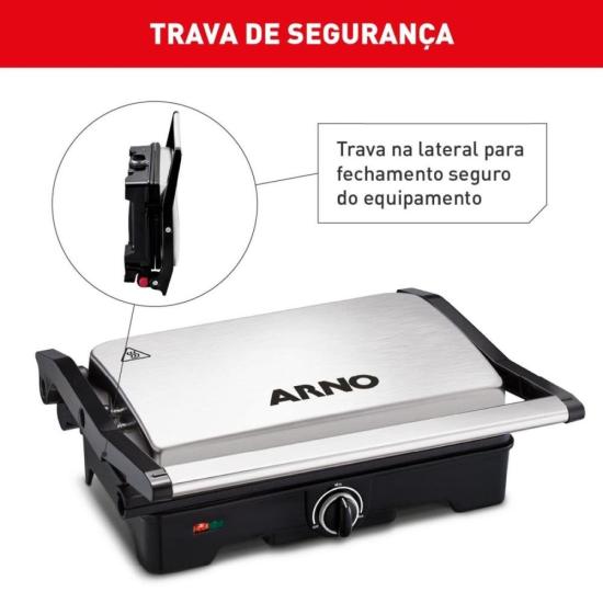 Grill Arno Dual GNOX Inox Com Abertura de 180° 220v por 291,00 à vista no boleto/pix ou parcele em até 10x sem juros. Compre na loja Mundomax!