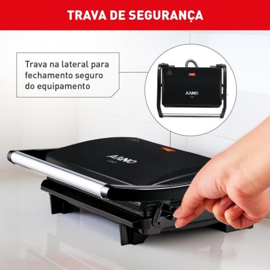 Grill Arno Compact GPTO Preto 220v por 188,00 à vista no boleto/pix ou parcele em até 7x sem juros. Compre na loja Mundomax!