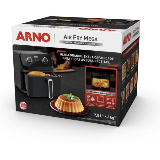 Fritadeira Sem Óleo Air Fryer Arno Mega AFM7 7,5L Preta 127V por 599,00 à vista no boleto/pix ou parcele em até 10x sem juros. Compre na loja Mundomax!