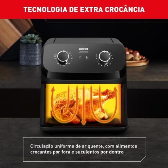 Fritadeira Sem Óleo Air Fryer Arno Mega AFM7 7,5L Preta 127V por 599,00 à vista no boleto/pix ou parcele em até 10x sem juros. Compre na loja Mundomax!