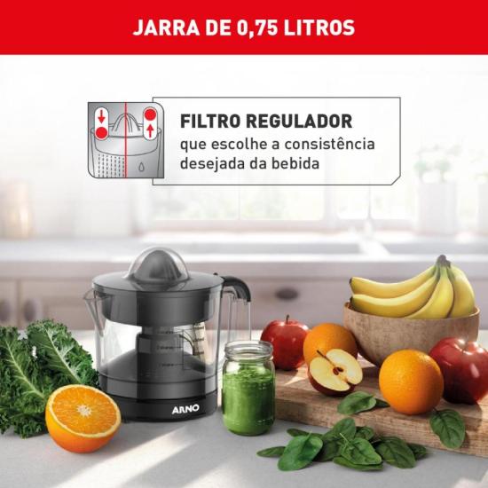 Espremedor de Frutas Arno Express CP31 40W 750ml Preto 127V por 137,00 à vista no boleto/pix ou parcele em até 5x sem juros. Compre na loja Mundomax!