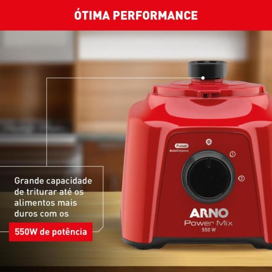 Liquidificador Arno Power Mix LQ11 550W Vermelho 127V por 138,00 à vista no boleto/pix ou parcele em até 5x sem juros. Compre na loja Mundomax!