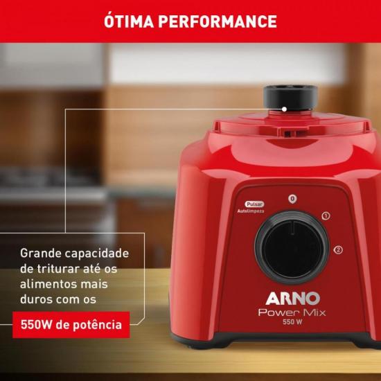 Liquidificador Arno Power Mix LQ11 550W Vermelho 220V por 128,00 à vista no boleto/pix ou parcele em até 5x sem juros. Compre na loja Mundomax!