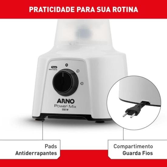 Liquidificador Arno Power Mix LQ12 550W Branco 220V por 128,00 à vista no boleto/pix ou parcele em até 5x sem juros. Compre na loja Mundomax!