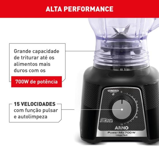 Liquidificador Arno Power Mix LQ33 700W Limpa Fácil Preto 127V por 204,00 à vista no boleto/pix ou parcele em até 8x sem juros. Compre na loja Mundomax!