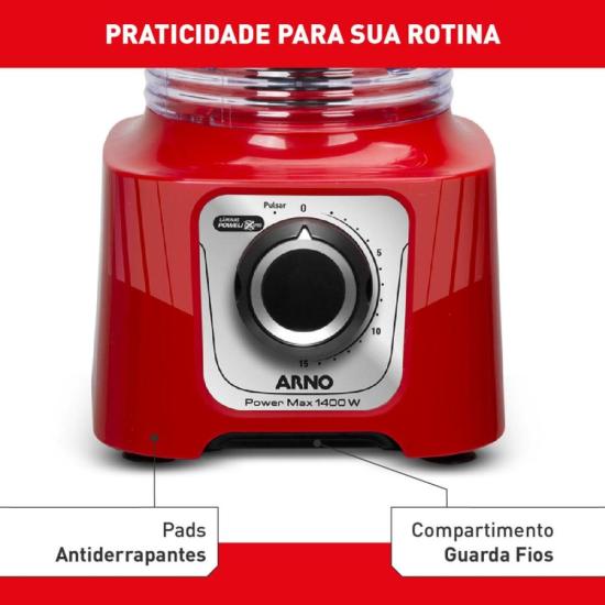 Liquidificador Arno Power Max LN63 1400W Vermelho 127V por 246,00 à vista no boleto/pix ou parcele em até 9x sem juros. Compre na loja Mundomax!