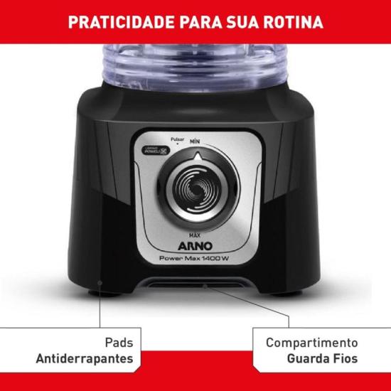 Liquidificador Arno Power Max LN65 1400W Preto 127V por 253,00 à vista no boleto/pix ou parcele em até 10x sem juros. Compre na loja Mundomax!