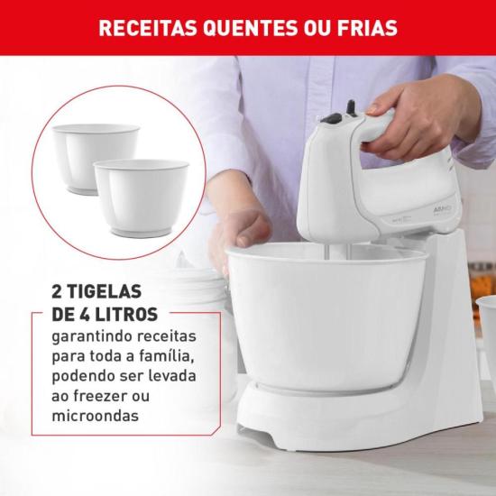Batedeira Arno Mini Chef HM10 400W Branca 127v por 172,00 à vista no boleto/pix ou parcele em até 6x sem juros. Compre na loja Mundomax!
