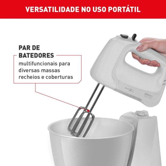 Batedeira Arno Mini Chef HM10 400W Branca 220v por 172,00 à vista no boleto/pix ou parcele em até 6x sem juros. Compre na loja Mundomax!