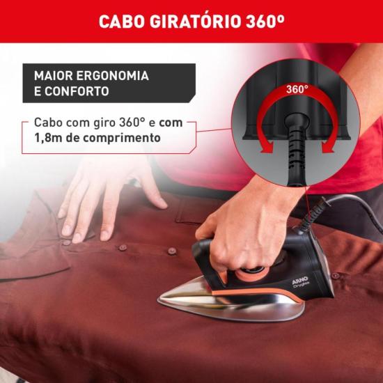 Ferro a Seco Arno Drygliss FS31 1200W Preto/Terracota 127V por 98,00 à vista no boleto/pix ou parcele em até 3x sem juros. Compre na loja Mundomax!