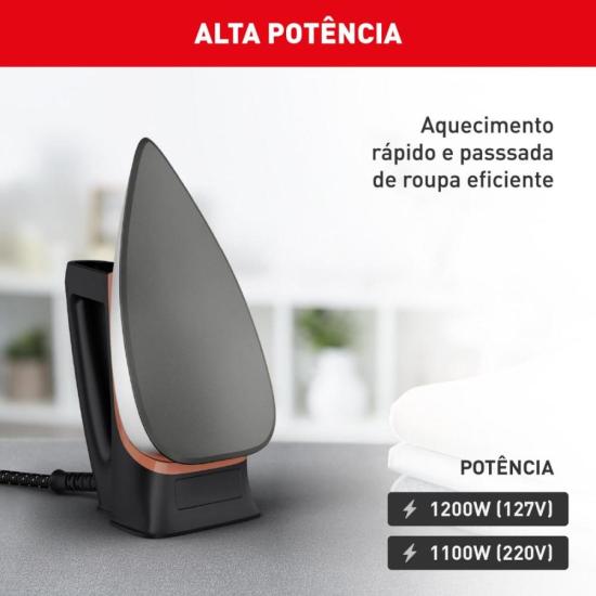 Ferro a Seco Arno Drygliss FS31 1200W Preto/Terracota 220V por 98,00 à vista no boleto/pix ou parcele em até 3x sem juros. Compre na loja Mundomax!
