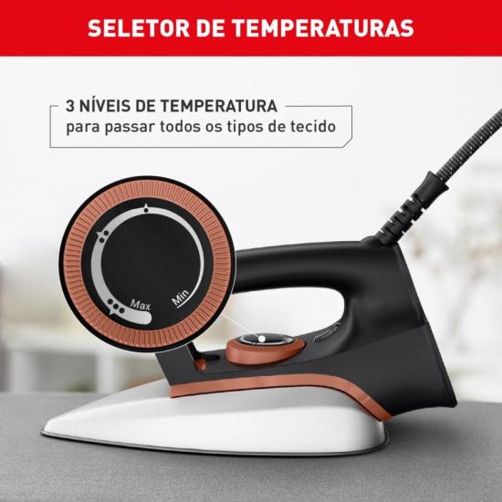 Ferro a Seco Arno Drygliss FS31 1200W Preto/Terracota 220V por 98,00 à vista no boleto/pix ou parcele em até 3x sem juros. Compre na loja Mundomax!