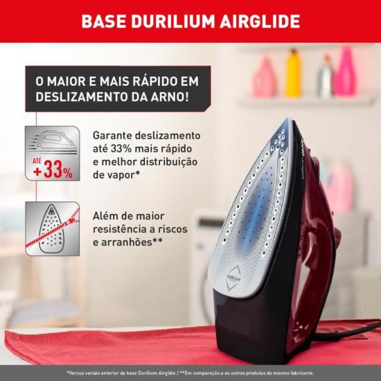 Ferro a Vapor Ultragliss com Base Durilium Airglide 1520W Vinho 220V por 304,00 à vista no boleto/pix ou parcele em até 10x sem juros. Compre na loja Mundomax!