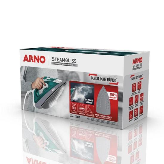 Ferro a Vapor Arno Steamgliss com Base Antiaderente FSGP 127V por 189,00 à vista no boleto/pix ou parcele em até 7x sem juros. Compre na loja Mundomax!